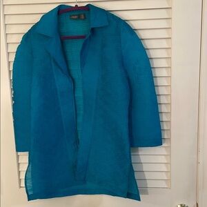 Chico's Vibrant Turquoise Pleated Open Slit Lightweight Jacket